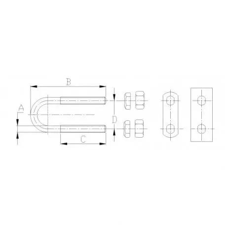 Technical drawing of Heavy-Duty Marine Bow And Stern Eye Set With Nuts Made From 304 Stainless Steel, 3/8 Inch Diameter, 3 Inch Thread.