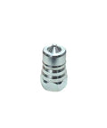 Front view of chrome 3/4 inch Pioneer-style hydraulic quick-connect plug with NPT threads.