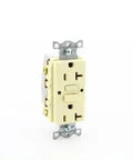 Top Shelf Hassle Free Fifty Pack Almond Self Testing Duplex Receptacles 20 Amp GFCI Breaker Finder Surge Safe Outlet Bundle shown from the side