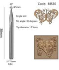 Image of the 5 Piece 30 Degree CNC Router Bit Set Pro Grade With 0.5mm Tip For Engraving In Wood MDF Plywood And Metal Multi Material Carving, showcasing the detailed carving design created by the bit.