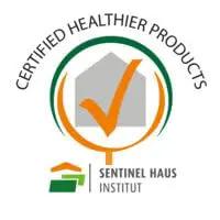 Certified Healthier Products logo by Sentinel Haus Institut indicating quality and safety assurance.
