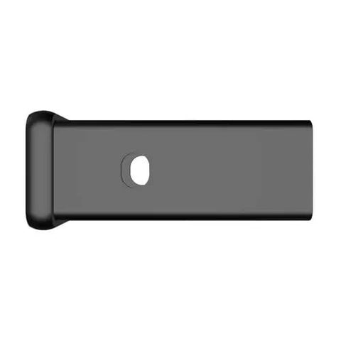 Side view of Dodge Ram 2500 3500 hitch receiver adapter two and a half inch to two inch direct factory replacement, gloss black