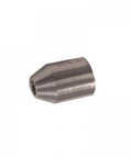 Close-up of metal waterjet coned insert for water jet cutter; gray, conical shape.