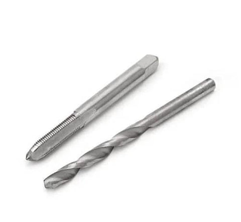 Drill bit and tap from 15 Piece M9 x 1.25 Thread Repair Insert Set For Auto And Engine Repair, 13.5mm Inserts, Includes Drill Bit, Tap, And Insertion Tool
