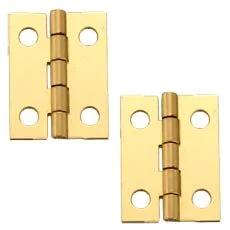 Solid Brass Miniature Medium Hinge Three Quarters Inch Long By One Inch Open With Screws Two Pair Pack for Small Boxes