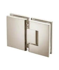 Heavy Duty Setup 180 Degrees Glass To Glass Shower Door Hinge In Sleek Polished Nickel PVD Finish side view showcasing its finish and pivot design.