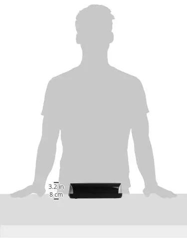 Silhouette showcasing size of Workhorse Electric 3-Hole Punch For Office, 12 Sheet Capacity, black steel punch heads on a desk.