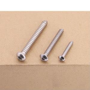 Button Head Socket Cap Screws Set For Sheet Metal And Wood M4 X 35mm 60 pieces 304 stainless steel shown on wood surface