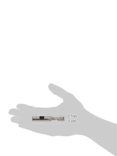 HSS end mill, 2-flute, uncoated, 1/2 in diameter, held in hand (side view)