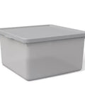 Straight Up Essential Stackable Medium Storage Bins With Secure Lids Hella Neat Gray Plastic Organizer Box For Clothes And Toys shown from the side.