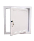 Plug And Play Drywall Access Hatch With Secure Key Lock Rock Solid Aluminum Inspection Panel, opened view showcasing a key lock.