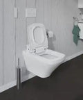 Premium Slim White Bidet Toilet Seat Featuring Gentle Water Stream Cleaning Quick Wall Outlet Setup Solid Flat Lid Design A Straightforward Bathroom Glow Up installed in modern bathroom.