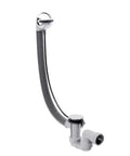 Heavy Duty Black Bathtub Drain Plug Assembly Featuring Drip Free Sealing Gasket Straight Swap Replacement Fits Standard Tubs Zero Headache Setup And Smooth Finish, shown from side angle with flexible hose.