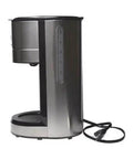 Side view of Home And Office Euro Style Stainless Steel Coffee Maker With Programmable Controls And Pause Function Delivers Rich Brews For 12 Cups
