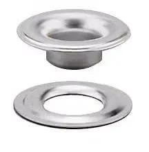Five Eighth Inch Sheet Metal Grommet And Nickel Plated Washer Set, heavy duty rugged industrial hardware for tough projects, close-up view