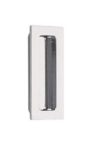 Emtek Modern Rectangular Flush Pull Handle In Polished Chrome Finish, 1.75 Inch By 4 Inch, shown from a side angle