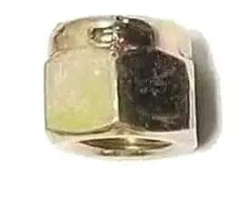 Close-up of a lock nut from Four Pack Heavy Duty Wheel Bolts With Lock Nuts For Mower Decks Fits 137644 193406 532193406 184219