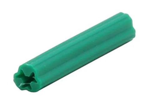 Green expanding plastic screw anchor, part of Expanding Plastic Screw Anchors With One Quarter Inch Hole And One And A Half Inch Length Pack Of 100 For Concrete Tile And Marble, Color Coded Nine Size Options For Screws From Four To Sixteen Durable And Easy To Install.