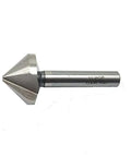 Side view of a 35mm chamfering drill bit with a 90° HSS chamfer cutter and straight shank