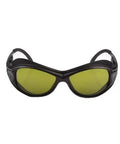 Premium Laser Safety Goggles Shielding Against 800-1700 Nm Infrared Beams With Badass Od 4 Plus Filter, black frame with yellow lenses.