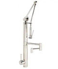 Contemporary Kitchen Faucet With 12 Inch Articulated Spout And Four Piece Handle Suite In Shiny Polished Nickel Finish side view.