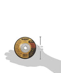 DEWALT metal grinding wheel, general purpose, 4-1/2 in diameter, 1/4 in thick, 5/8 in arbor, front view held in hand