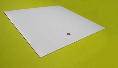 Virgin PTFE Sheet One Eighth Inch Thick By Twenty Four Inch By Twenty Four Inch Industrial Grade on a yellow background