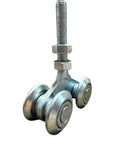 Heavy Duty Track Roller Wheels Two Pack for Beam Trolley System, 450 Lbs Weight Capacity, silver finish, side view
