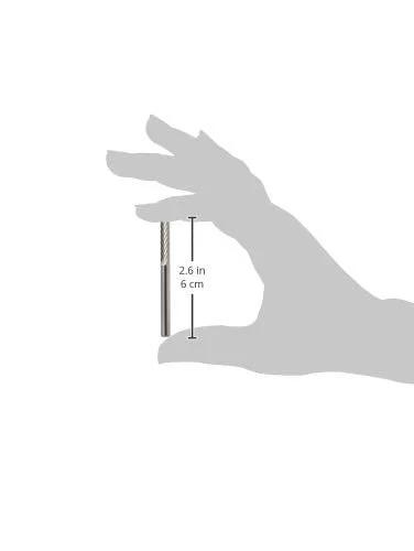 Side view of Dremel 9901 tungsten carbide cutter held by hand, 2.6 in long