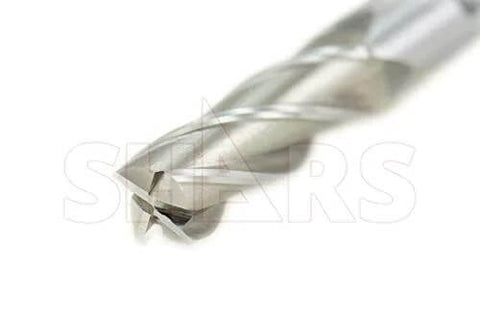 Shars end mill, 5/16 in diameter, HSS, 4-flute center-cut, close-up of cutting tip.