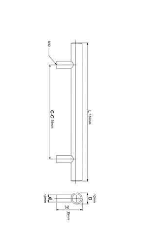 Technical drawing of Washington Collection 3-Inch Center-To-Center Brushed Oil-Rubbed Bronze Modern Cabinet and Drawer Bar Pull Handle.