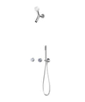 Top Tier Concealed Recessed Shower System Wall Mounted Dual Function Brass Body Matte Black Finish Slick Minimalist Bathroom Setup That Looks Fire And Has Premium Smooth Easy Install with handheld shower head and valve control.