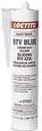 Front view of a tube of Blue RTV Silicone Gasket Maker Sensor Safe For Formed In Place Gaskets Replaces Cut Gaskets Resists Cracking And Shrinking With Temperature Range From Minus Sixty Five To Five Hundred Fahrenheit And Resists Auto Fluids Will Not Foul Oxygen Sensors.