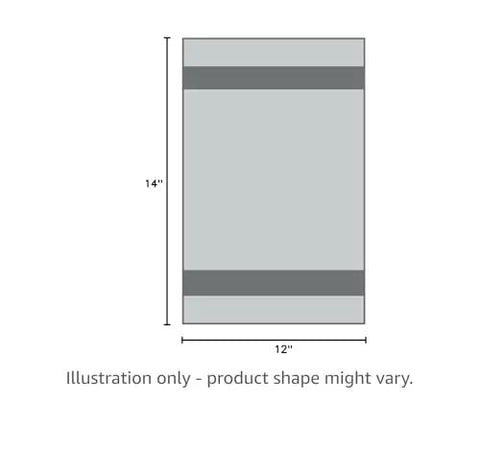 Diagram showing size dimensions of Blue 12x14 Inch Shop Towels Set Of 50 Reusable 100 Percent Cotton Cleaning Cloths.