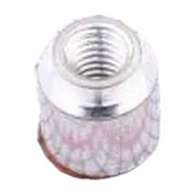 Twenty Piece Kickass Smd Round Nut Columns For Circuit Boards Surface Mount Hardware M3 Four Point Five Millimeter Copper Plated Finish close-up view of a single copper-plated nut column.