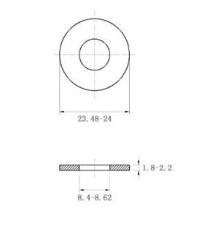 #4 stainless steel washer, front view; outer diameter 23.5–24 mm, thickness 1.8–2.2 mm