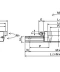 Technical diagram of SGW21TEB NB made in Japan 21mm Miniature Square Slide Unit Block - Seals Linear Motion, dimensions shown for automation systems.