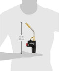 Trigger Start Butane Torch For Soldering And Welding, held by a silhouette to show size, 10 inches, Instant On Off Ignition, Lock Button