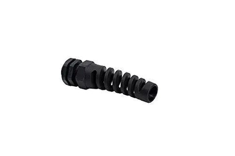IP68 Waterproof M22 PG16 Cable Gland Connector With Spiral Flex Strain Relief, Lock Nut, Rubber Washer, 5-Piece Kit shown in black PA66 body