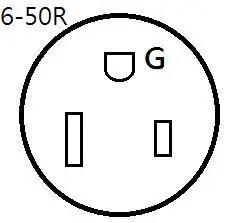 NEMA 6-50R electrical plug design, showing 50 amp capacity for Heavy Duty Workhorse 6 Gauge 100 Ft NEMA 6 50 Extension Cord For Welders And EV Chargers.