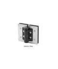 Interior view of 316 Stainless Brushed Glass-To-Glass Hinge, 180 Degree Self-Closing, Heavy-Duty Gate Hinge For Half-Inch Tempered Glass, Interior Or Exterior Use, Tension Adjustable With A Screwdriver.