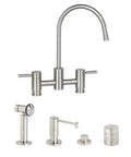 Classic Bridge Kitchen Faucet Suite In Matte Antique Pewter Finish Four Hole Deckplate Assembly With Dual Cross Handles for Country Home Decor