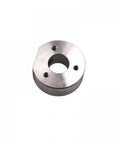 Round waterjet collar mounting block; machined silver metal with central bore and three mounting holes.