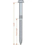 Diagram of 316 marine-grade stainless steel screw, highlighting thread length and total length, 900 Count Heavy Duty Structural Wood Screws 316 Marine Grade Stainless Steel 1/4 Inch By 3-1/2 Inch SDS25312SS For Decks, Framing, And Exterior Projects, Built Tough, Ready To Drive.