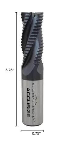 Front view of Accusize TiAlN-coated M42 cobalt roughing end mill, 3/4 in diameter, 3.75 in overall length
