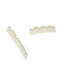 Bone Nut For Precision Bass Pre Slotted And Ready To Install 9.5 Radius With Pre Fit Slot Locations For Quick Setup High Quality Nut Upgrade For Rich Tone And Stable Action, ivory bone nut shown from two angles