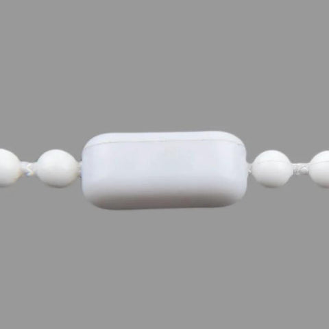 Close-up of a white ball chain connector for 4.5 mm blind chains, part of a 30 pcs replacement set for window blinds.