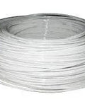 Heavy Duty 400 Ft 14 AWG 5 Conductor SJTO Rated Portable Power Extension Cord Bright White Cover coiled for outdoor use.