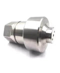 Sealing head for water jet pump, metal silver finish, side view