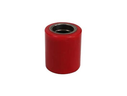Single Pallet Jack Roller Wheel with Bearing, 3 Inch by 3.7 Inch, 95A Red Polyurethane, Heavy Duty Replacement for Manual Pallet Jack